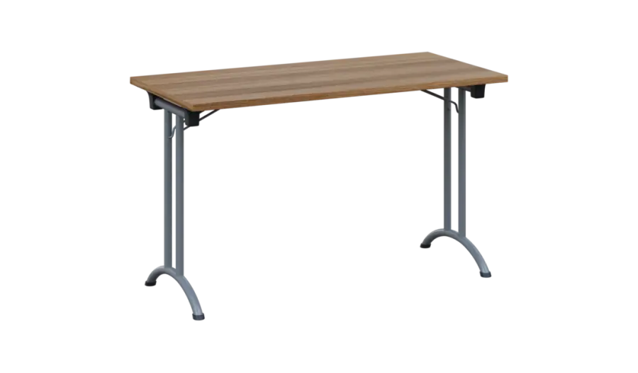 SLA 125 lak skládací jednací stůl 1250x600, deska 25 mm, podnož stříbrný lak, deska ořech světlý